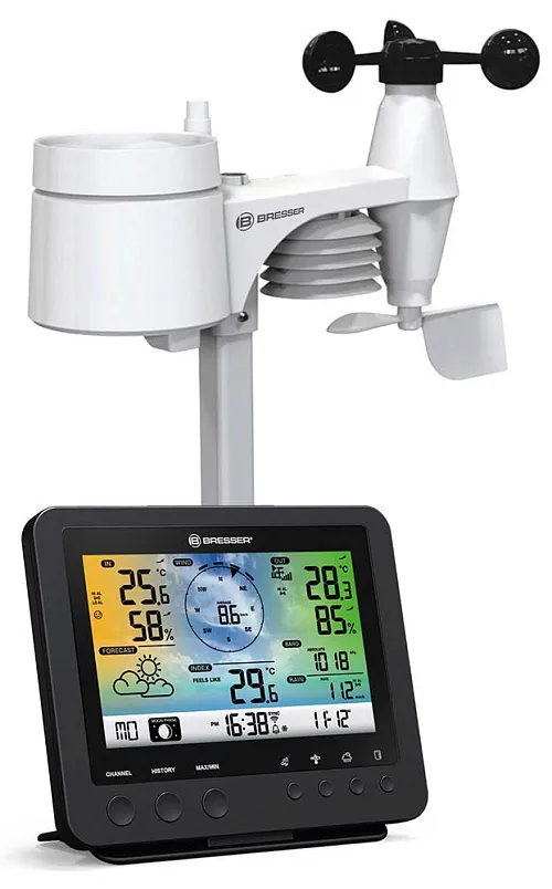 foto meteostanice Bresser 5v1 s Wi-Fi a barevným displejem, černá