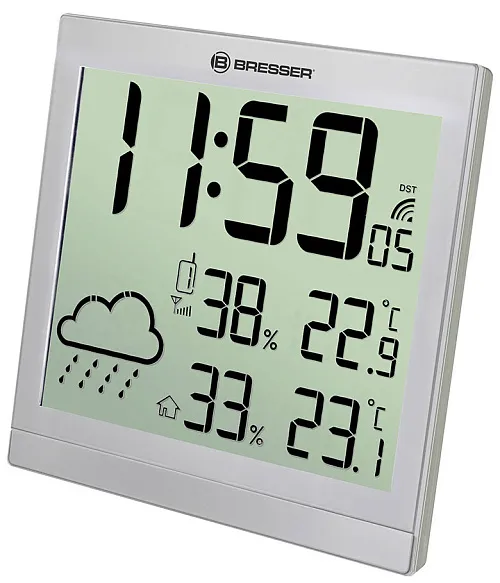 foto meteostanice Bresser TemeoTrend JC LCD RC (nástěnné hodiny), stříbrná