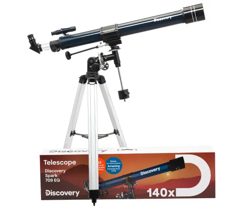 foto hvězdářský dalekohled Levenhuk Discovery Spark 709 EQ s knížkou,  2