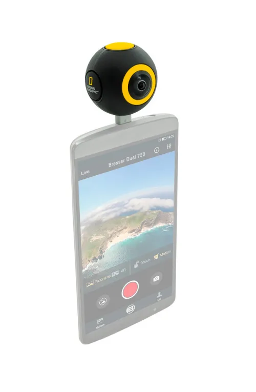 snímek akční kamera Bresser National Geographic HD 720° Android,  2