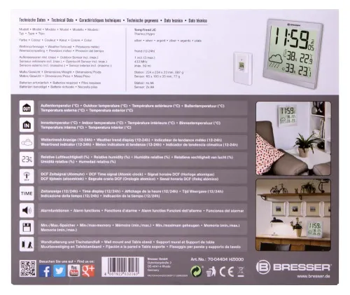 foto meteostanice Bresser TemeoTrend JC LCD RC (nástěnné hodiny), stříbrná,  12