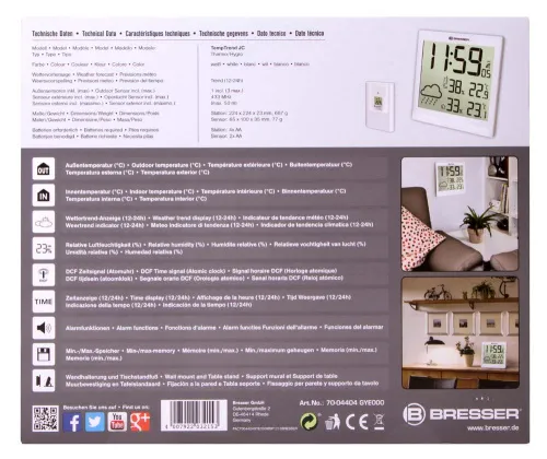 foto meteostanice Bresser TemeoTrend JC LCD RC (nástěnné hodiny), bílá,  12
