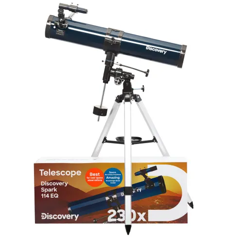 snímek hvězdářský dalekohled Levenhuk Discovery Spark 114 EQ s knížkou,  2