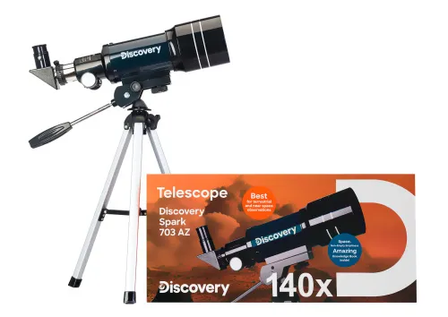 fotografie hvězdářský dalekohled Levenhuk Discovery Spark 703 AZ s knížkou,  2