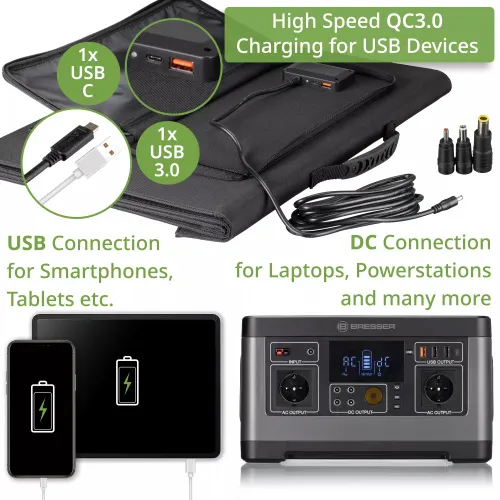 snímek přenosná solární nabíječka Bresser 120 wattů s USB,  7
