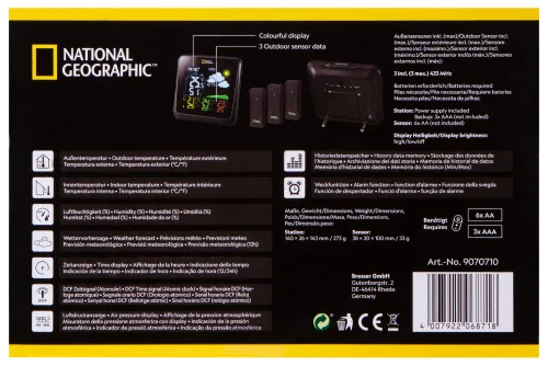 obrázek barevná meteostanice Bresser National Geographic VA se 3 venkovními senzory,  16