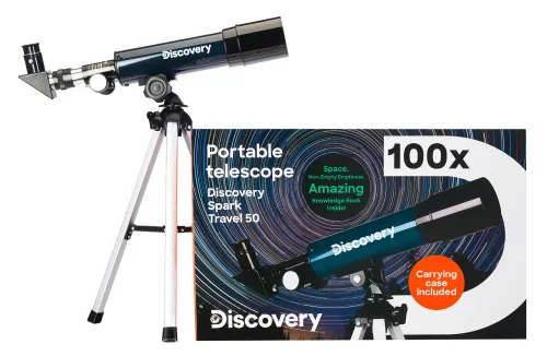 snímek hvězdářský dalekohled Levenhuk Discovery Spark Travel 50 s knížkou,  2