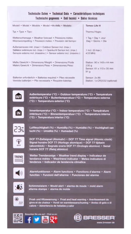 snímek meteostanice Bresser Temeo Life H s barevným displejem, černá,  14